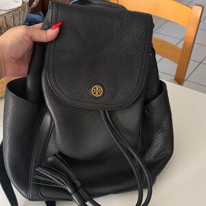 Tory Burch Black Pebbled Leather Backpack